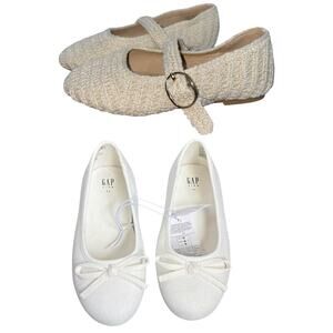 GAP Kids Girls Shoes Lot Size 11 NWT -Cream Mary Janes & White Bow Ballet Flats